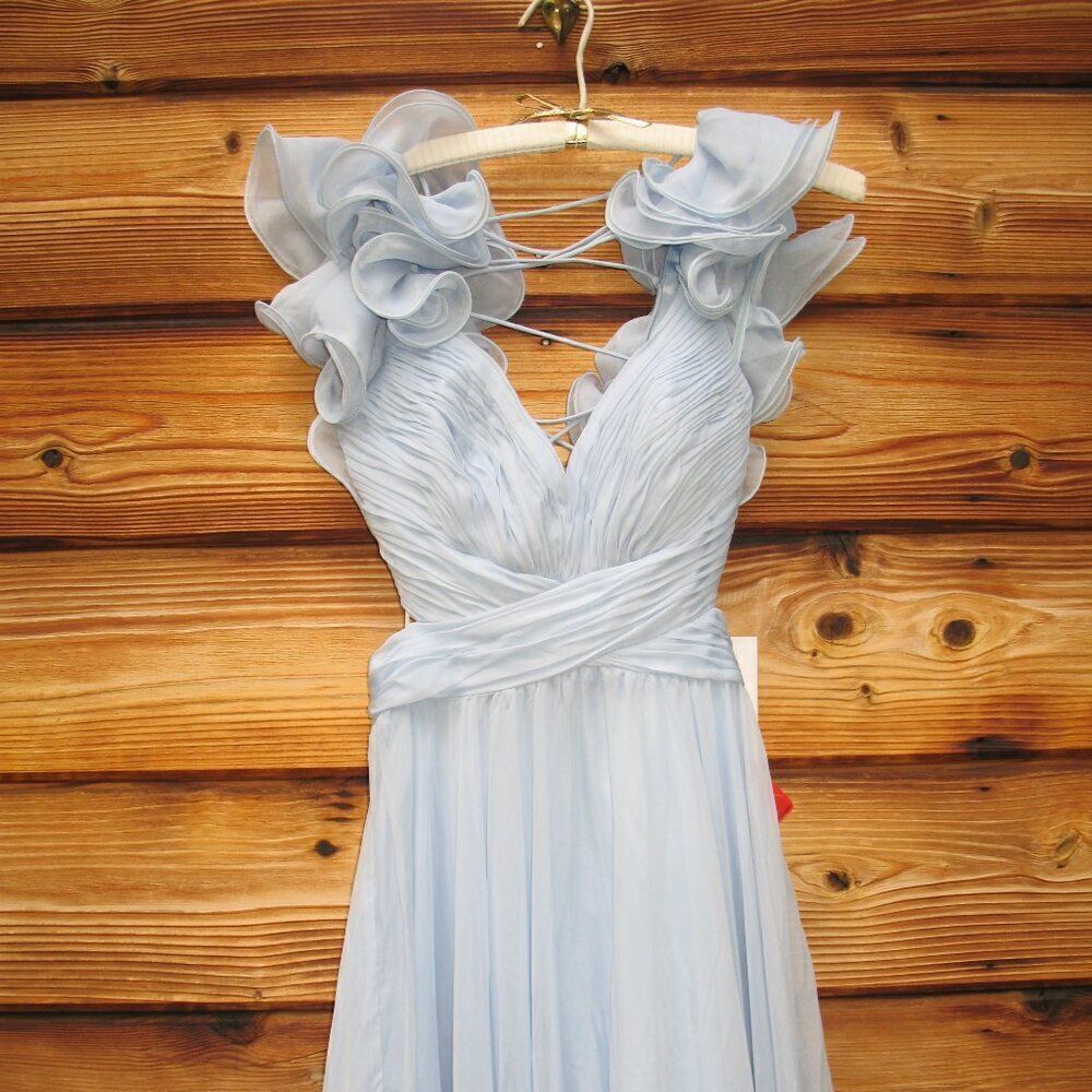 NWT Mac Duggal 67911 Ruffled Tiered Cut Out Chiffon Gown Dress Blue 2 - Picture 8 of 15